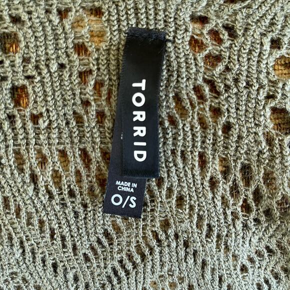 Torrid Shawl Ruana Women's One Size Plus 1X-4X Olive Green Pointelle Fringe - Picture 8 of 8